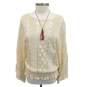 VTG Womens Lace Top 2X Cream Floral Satin‎ Lined Victorian Fairycore Cottagecore